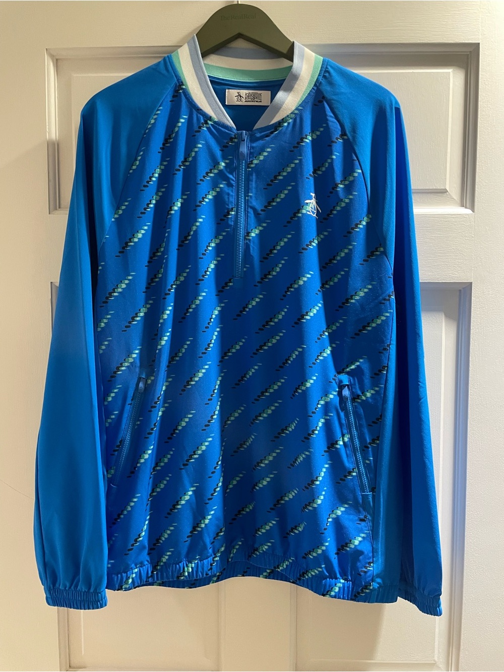 Original Penguin Blue Men's Windbreaker with Diagonal Pattern